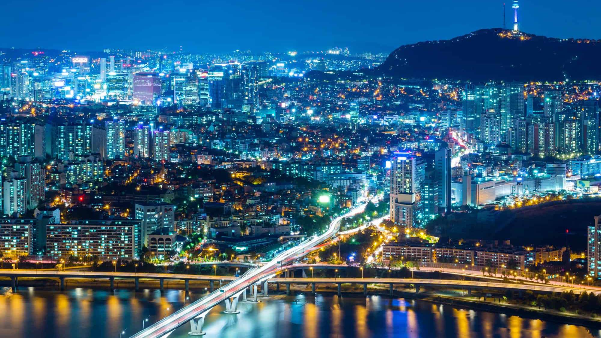 Horizonte de Seul, Coreia do Sul à noite