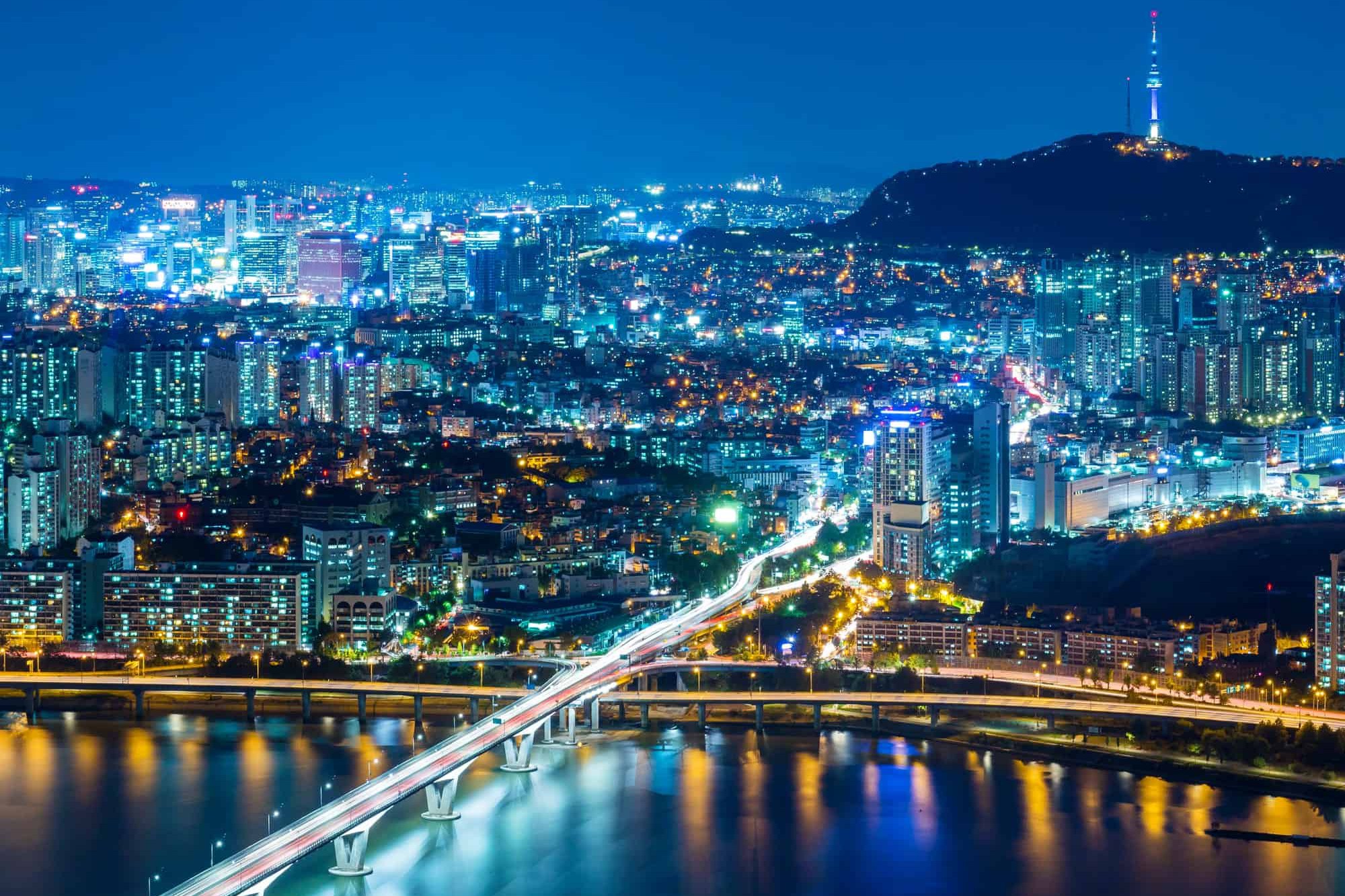 Seoul, South Korea skyline at night