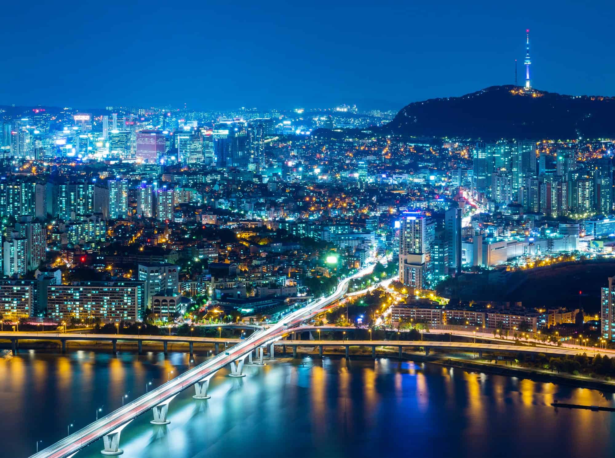 Seoul, South Korea skyline at night