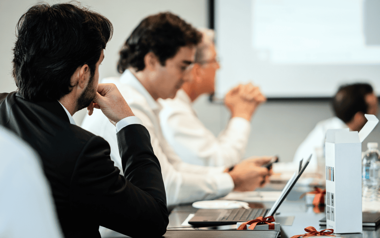 Sales and marketing leadership team reviewing the marketing plan for the next year.